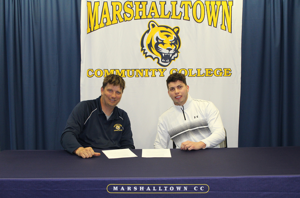 Former MCC Baseball player Jorge Michael, pictured with MCC head coach Rich Grife, has signed to play baseball at Graceland University
