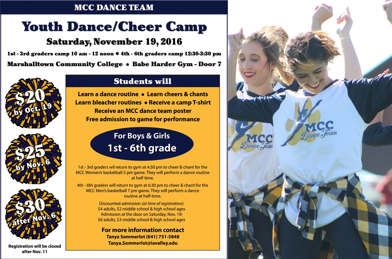 MCC Cheer/Dance team to host youth camp Nov. 19