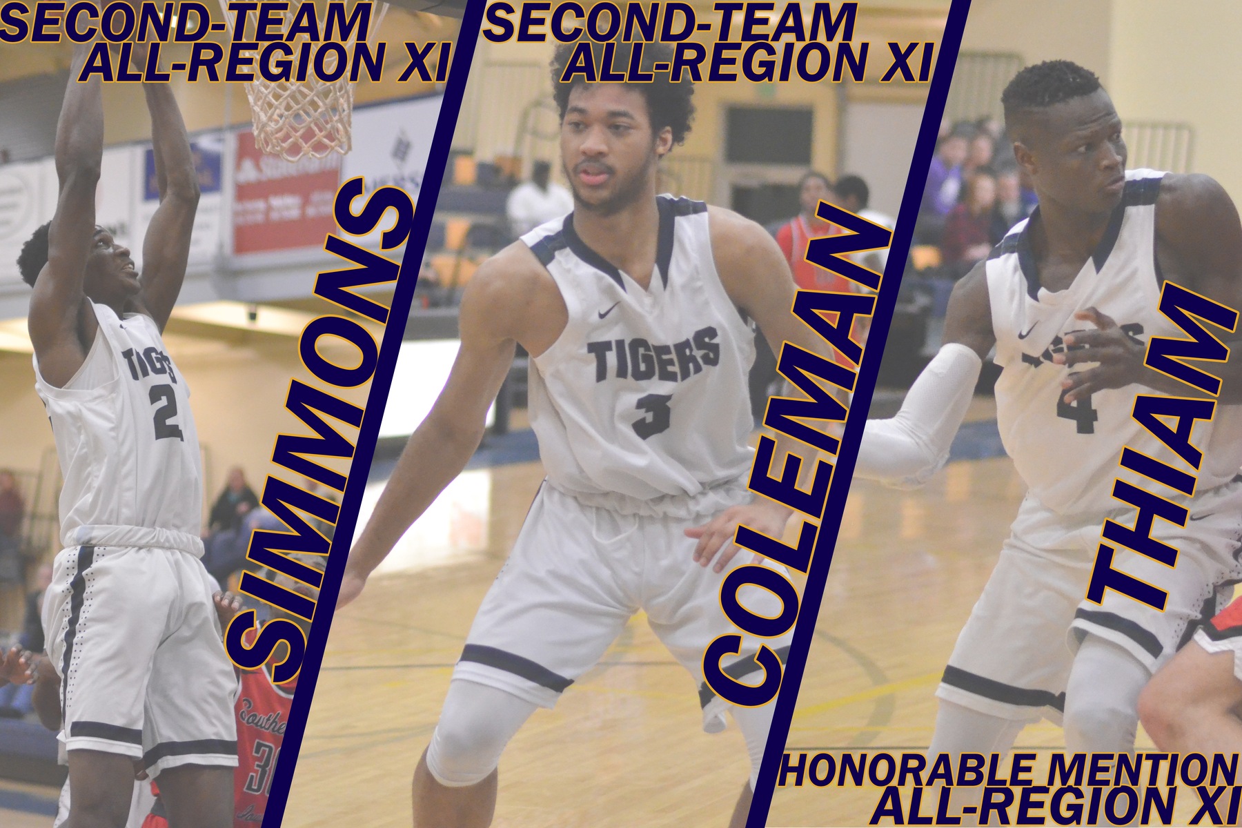 Brando Simmons, Jamir Coleman, and Mohamed Thiam have been named to the NJCAA All-Region XI team