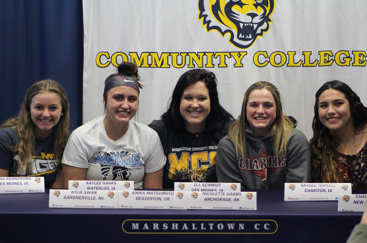Five of the nine members of the 2018 MCC softball recruiting class inked their letter of intent on campus Saturday morning