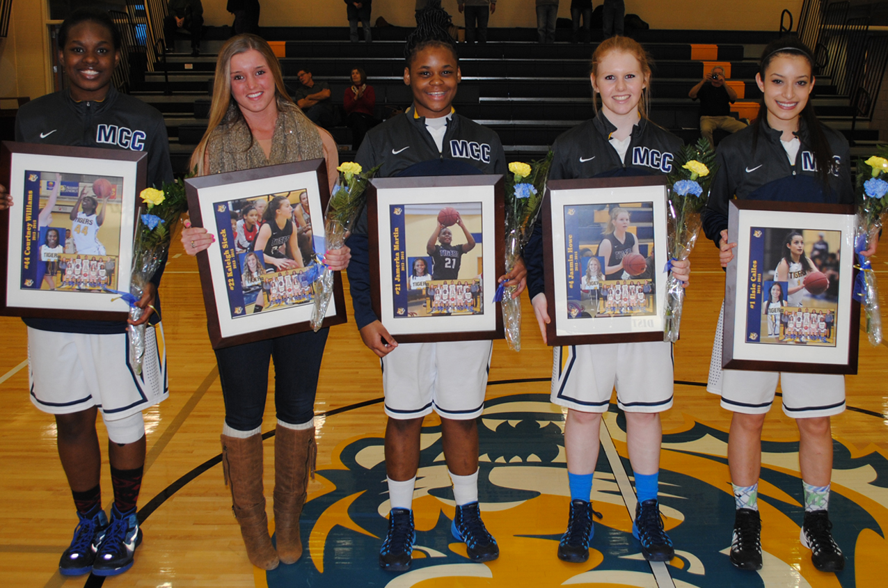 Sophomores Courtney Williams-Perry, Kaleigh Sieck, Jamerka Martin, Jasmin Howe, and Ilsie Calles were recognized prior to the start of Monday night's game