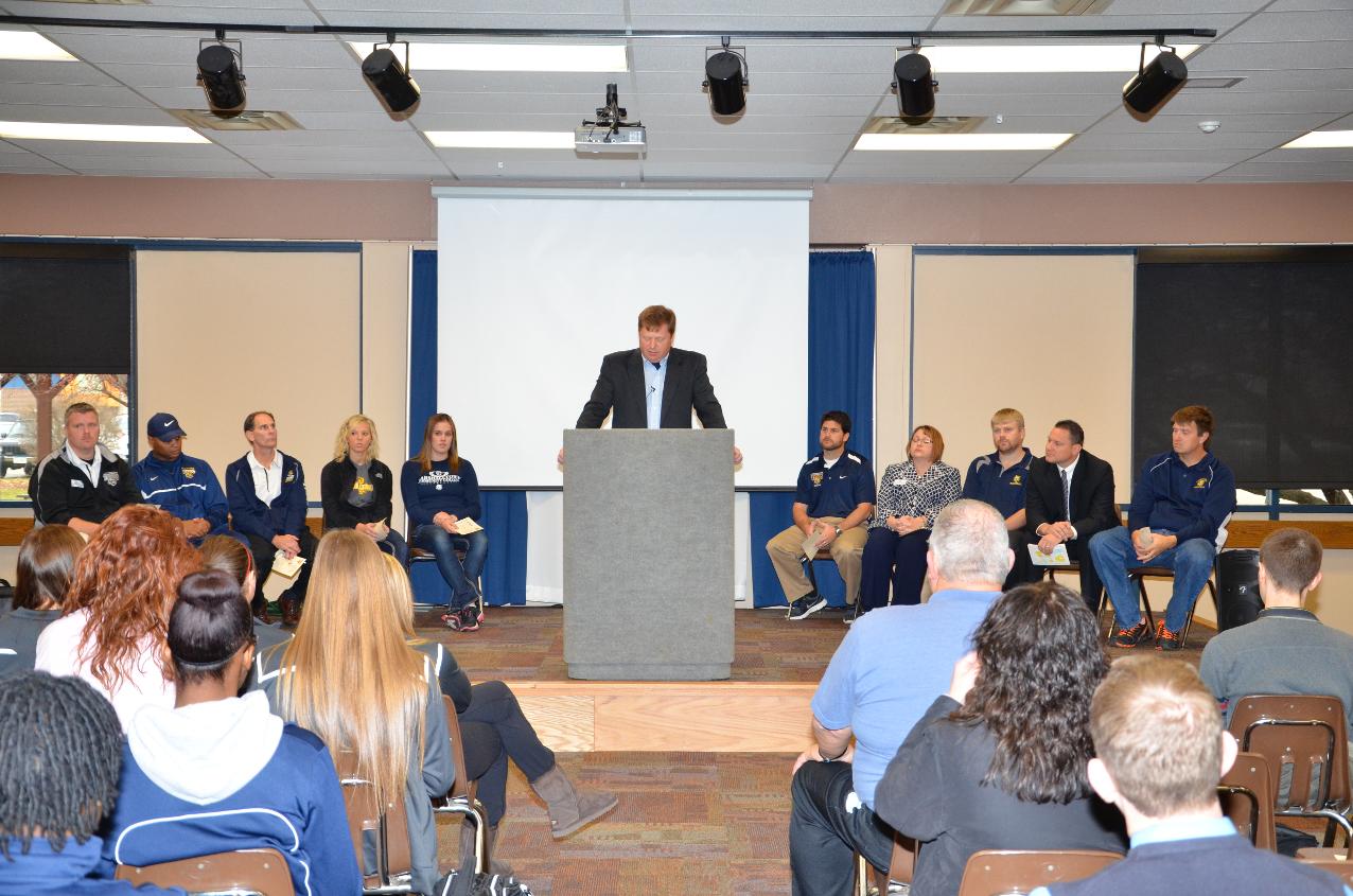 MCC Director of Athletics and Student Life, Dan Huntley at Wednesday's press conference.